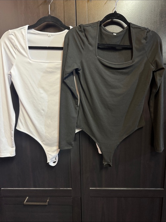 Source Unknown Tops - Package of 2 Long Sleeve Square Neck Bodysuit - Black and White